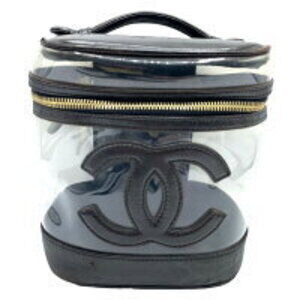 Chanel Coco Mark vanity bag vinyl calf leather makeup pouch clear brown
